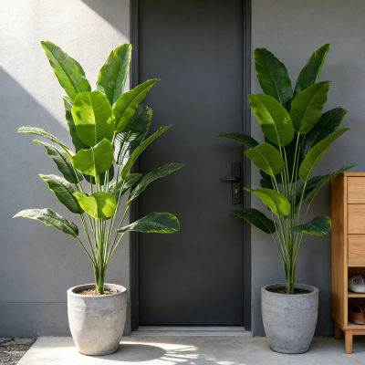Árbol de Plátano Artificial Grande de 65-88 cm, Plantas de Palma Artificiales, Hojas Tropicales de Monstera de Plástico, Ramas para Decoración de Interiores, Jardín y Exteriores