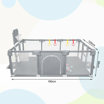 Parque infantil grande para bebés XL 180x120cm, parque infantil para bebés y niños con red transpirable, 50 pelotas de juego y 4 anillas de tracción