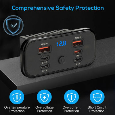 Cargador de Pared con 6 Puertos USB de 12-24V, Carga Rápida para Auto, PD QC3.0, para Autobús, Barco, Camión, RV, Accesorios para Auto