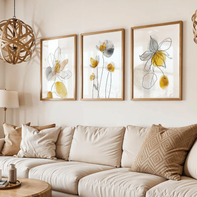 Pósteres de flores sencillas de estilo vintage, impresiones artísticas abstractas de plantas, obras de arte en lienzo de flores amarillas, regalo distintivo, decoración de habitación