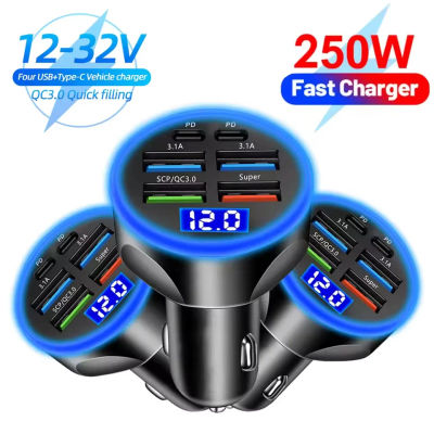 Cargador de coche de 6 puertos de carga rápida PD QC3.0 USB C cargador de teléfono de coche adaptador tipo C en coche para iPhone Samsung Huawei Xiaomi