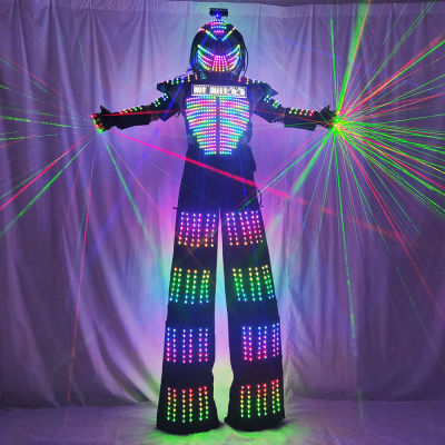 Traje de Robot Luminoso con Luces LED para Caminar sobre Zancos, Disfraz de Robot Luminoso para Actuaciones de Baile en Bares, Discotecas y Escenarios