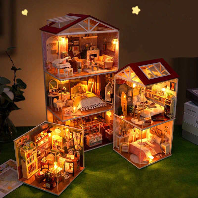 Casa de Muñecas DIY, Kit de Madera en Miniatura con Muebles, Modelo Hecho a Mano, Juguete de Ensamblaje, Estuche para Regalos de Cumpleaños