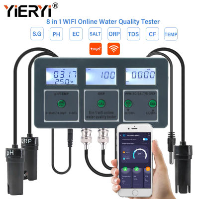 Monitor de Calidad del Agua para Acuario Yieryi WiFi Tuya Smart, Medidor de PH, ORP, TDS, EC, Salinidad, Gravedad Específica, Temperatura, CF, Registrador de Datos y Controlador