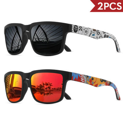 2 gafas de sol deportivas cuadradas con patrón de patillas de diseño - UV400 para hombres y mujeres, vacaciones en la playa
