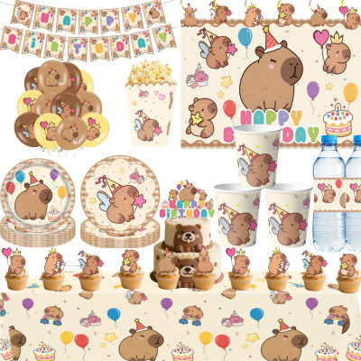 Decoración de cumpleaños, capibara, tarjeta de invitación de cumpleaños, taza, mantel, plato, servilleta, póster, Baby Shower, cumpleaños, fiesta de niña, favores