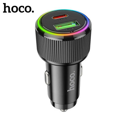 HOCO-cargador rápido de teléfono para coche, adaptador de carga USB A de doble puerto PD20W para iPhone 12/13/14/15 Pro Max QC3.0, Samsung A51, NZ14A