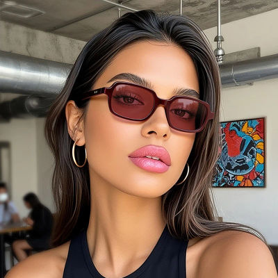 Gafas protectoras nuevas gafas de sol rectangulares pequeñas para mujer, gafas de sol coloridas a la moda, remaches de tendencia, gafas de sol con montura de leopardo