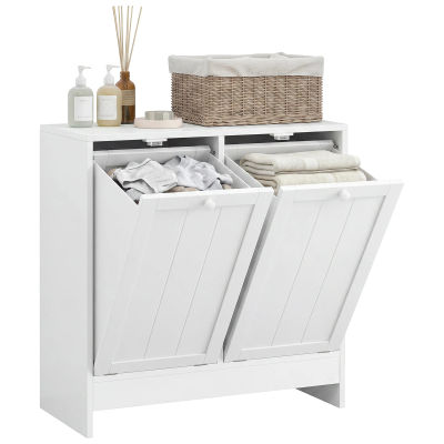 kleankin Mueble Ropa Sucia con 2 Cestos para Ropa Sucia Ideal para Lavandería 66x33x68 cm Blanco