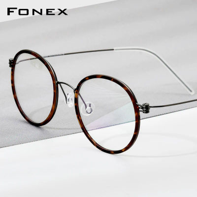 Montura de gafas FONEX B de titanio para hombre, monturas redondas de diseño de marca para mujer, gafas ultraligeras de peso Morten, gafas coreanas sin tornillos