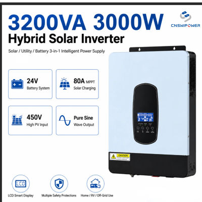 Inversor híbrido CNSWIPOWER de 3200VA 3000W con onda sinusoidal pura, cargador MPPT de 80A, convertidor de energía solar fuera de la red de CC24V a CA230V