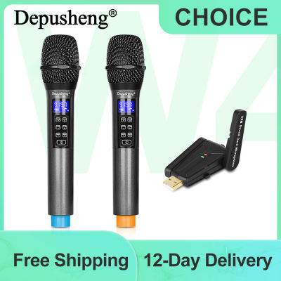 Depusheng-micrófono inalámbrico W4 con Echo, graves agudos y Bluetooth, rango de 98 pies, UHF, sistema de micrófono dinámico de mano portátil