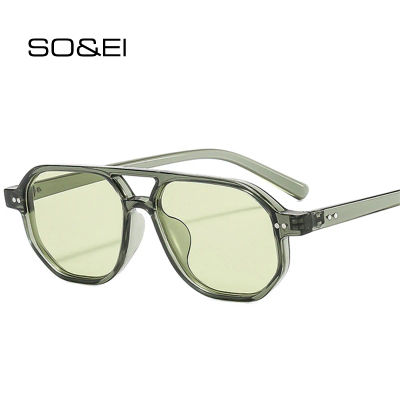 SO & EI Vintage doble puente polígono cuadrado hombres gafas de sol moda claro océano lente gafas mujeres remaches gafas de sol UV400