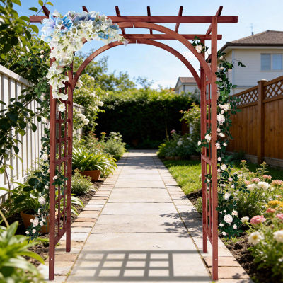 Arco de Jardín de Madera con Parte Superior Plana/Curva, Arco para Camino Exterior para Plantas Trepadoras, Ideal para Decoración de Bodas y Fiestas