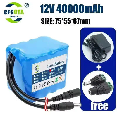 Paquete de Baterías de Litio 12V 40Ah 18650 3S4P Recargable con BMS y Cargador de 12.6v para Pesca y Bicicleta, Batería de Gran Capacidad