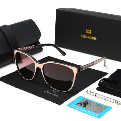 KROKODIL Gafas de sol polarizadas para mujer, gafas de sol cuadradas de moda, montura unisex, protección UV400 con juego de cajas