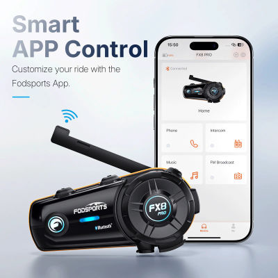 Intercomunicador para Motocicleta Fodsports FX8 Pro, Auriculares Bluetooth para Casco, Conexión por Aplicación