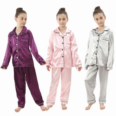 Ropa de descanso para adolescentes, ropa de casa para niños, conjunto de pijamas para niñas, pijama de satén de seda, ropa de dormir para niños, camisones para bebés de 3 a 13 años