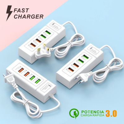Cargador USB C con Múltiples Puertos, Adaptador de Carga Rápida, Quick Charge 3.0, PD Tipo C, Enchufe de Pared con Clavija EU/US/UK