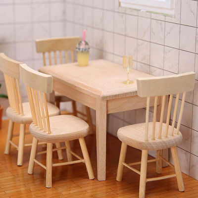 Muebles de casa de muñecas en miniatura, mesa de comedor y silla de madera, juguetes de simulación, 1/12