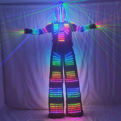 Traje de Robot LED a Todo Color con Píxeles, Traje de Robot LED David Guetta, Chaqueta de Robot LED, Ropa de Zancos Ranger, Disfraces Luminosos