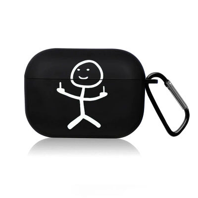Línea creativa, bonita funda negra para auriculares para AirPods 4, 3, 2, 1 Pro2 Pro, funda protectora para auriculares, funda artística de línea Simple de dibujos animados bonitos