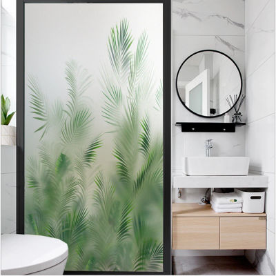 Película de ventana de privacidad, bloqueo UV, Control de calor, cubierta de ventana sin pegamento, adhesivo estático con patrón de planta verde, pegatina opaca para ventana