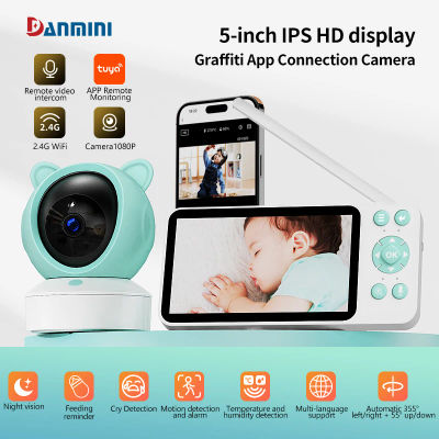 Danmini 2,4G 5 pulgadas Monitor de bebé aplicación remota Control 1080P cámara de vídeo intercomunicador bidireccional detección de movimiento monitores inalámbricos