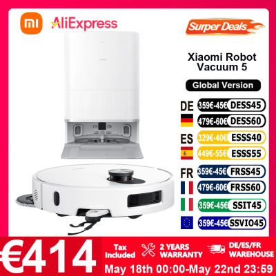 Versión Global Xiaomi Robot Vacuum 5 (actualización X20+) con control por voz inteligente, control por APP, succión Xiaomi de 20000Pa, planificación inteligente del recorrido de limpieza, limpiador