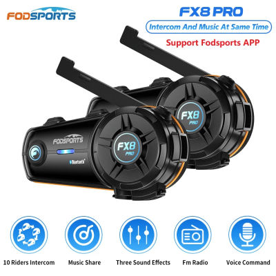 2 piezas Fodsports FX8 Pro Intercomunicador de casco de motocicleta,auricular Bluetooth del casco,10 ciclistas 2000M,chip dual, soporte APP