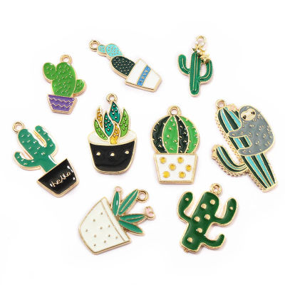 10 Uds. Colgante esmaltado con forma de planta y flor de Cactus para fabricación de joyas, suministros de aceite, accesorios para collar y pendientes DIY