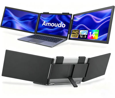 Monitor portátil Amoudo, monitor triple para portátiles de 14 pulgadas, 60 Hz, 1920 x 1080p, IPS, monitor triple portátil con puerto USB-C para portátiles de 14 a 16,5 pulgadas, compatible con