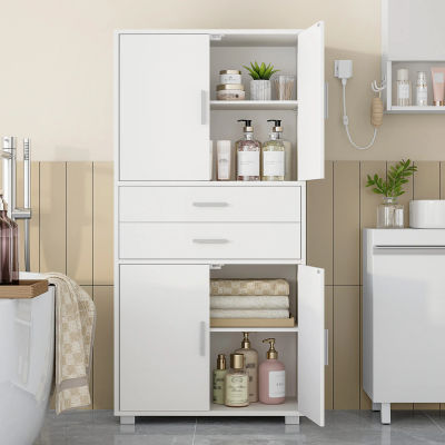 Mueble de Baño, Mueble de Baño Alto con Estante Ajustable, Mueble de Cocina con 4 Puertas y 2 Cajones