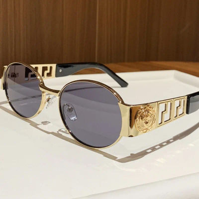 Gafas de Sol de Metal de Lujo para Hombre y Mujer, Gafas de Diseño Unisex, Gafas de Moda Ovaladas Vintage para Mujer