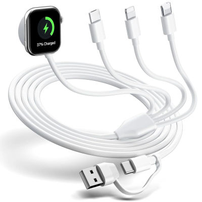 Cable de Carga Múltiple 4 en 2 para Apple Watch, Cargador de Viaje 4 en 2 para Reloj y Teléfono, Compatible con Apple Watch 11~2 SE iPhone 14 13 12