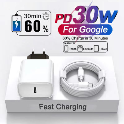 Cargador Rápido PD 30W Original para Google Pixel 9 8 7 6 9A 10 Pro XL Cable de Carga del Cargador Tipo C Accesorios del Adaptador de Teléfono de la UE EE.UU.