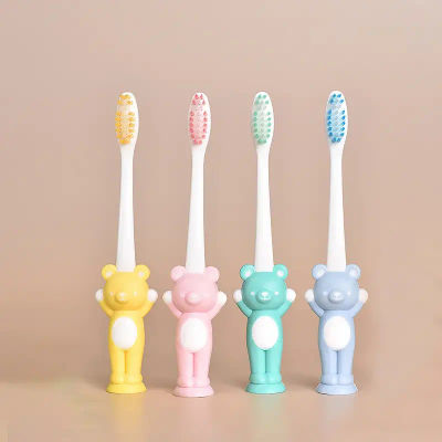 Cepillo de dientes infantil con ventosa Little Bear (juego de 4 piezas): preparado múltiple, para hacer cepillar bebés más feliz