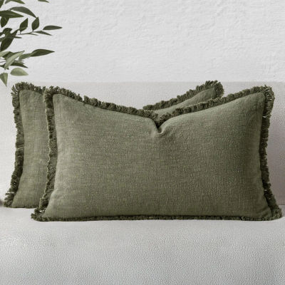 Fundas de Almohada Lumbares de Lino con Flecos de 30x50cm, Funda de Cojín Boho Acogedora con Borlas, Funda de Almohada Suave para Sofá Cama