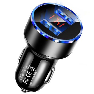 Cargador de coche USB dual 3.1A: voltímetro LCD de 2 puertos, enchufe de encendedor de cigarrillos de 12-24 V, adaptador de cargador de coche universal