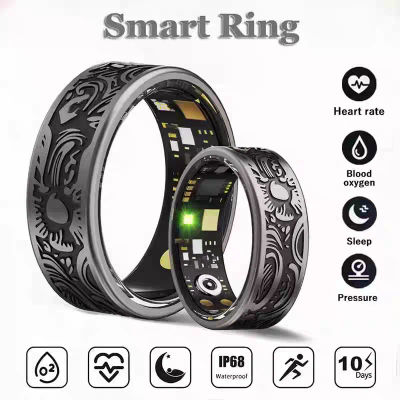 Anillo Inteligente con Monitor de Frecuencia Cardíaca, Presión Arterial, Oxígeno en Sangre, Sueño, Conteo de Pasos, Seguimiento de Actividad, Anillo para Compartir con Familiares y Amigos