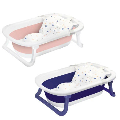 Bañera plegable para bebés de 0 a 24 meses – Bañera portátil de viaje con cojín para recién nacidos y almohadilla antideslizante, multifuncional para bebés