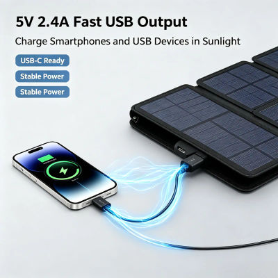 Cargador de Panel Solar Plegable Portátil con Salida USB de 5V 2.4A, Dispositivo de Energía Solar para Exteriores, para Acampar, Hacer Senderismo, Viajar, Cargar Teléfonos Inteligentes