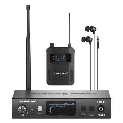 Sistema de monitores inalámbricos UHF para uso intraauricular, con una salida en bucle y salidas independientes, ideal para bandas y estudios. Modelo Phenyx Pro PTM-11, 500 MHz.