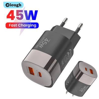 Elough-cargador de teléfono USB tipo C de 45W, carga súper rápida, cargador de pared de 2 puertos, adaptador USB PD para iPhone Realme Huawei, cargador USB C