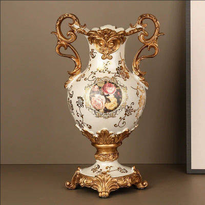 Jarrón antiguo europeo de 40 cm, decoración para la entrada de la sala de estar, mueble de TV, decoración para el comedor, modelo de decoración de resina para habitación
