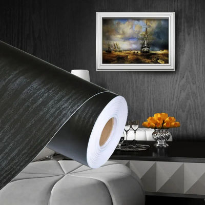 Pegatinas autoadhesivas impermeables para mesa y pared con textura de madera negra, película de renovación de muebles con textura de madera