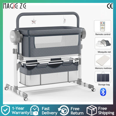 Moisés eléctrico inteligente para bebé, cuna mecedora automática con Bluetooth, música, temporizador oscilante ajustable, cama plegable para comodidad infantil
