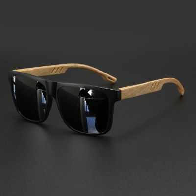 Nuevas gafas de sol cuadradas de moda: bisagra de resorte de grano de madera, UV400 unisex para conducir, senderismo y viajes