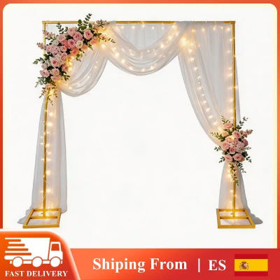 Arco de Metal Dorado para Bodas, Soporte Cuadrado para Arco de Globos para Fiestas, Soporte para Decoración de Fondo para Cumpleaños, Ceremonias, Baby Shower, 2x2m