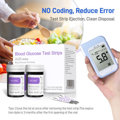 Aicare A606 Monitor de glucosa en sangre, kit de glucómetro, prueba de Diabetes, medidor médico de glucosa en sangre o solo tiras reactivas, lancetas